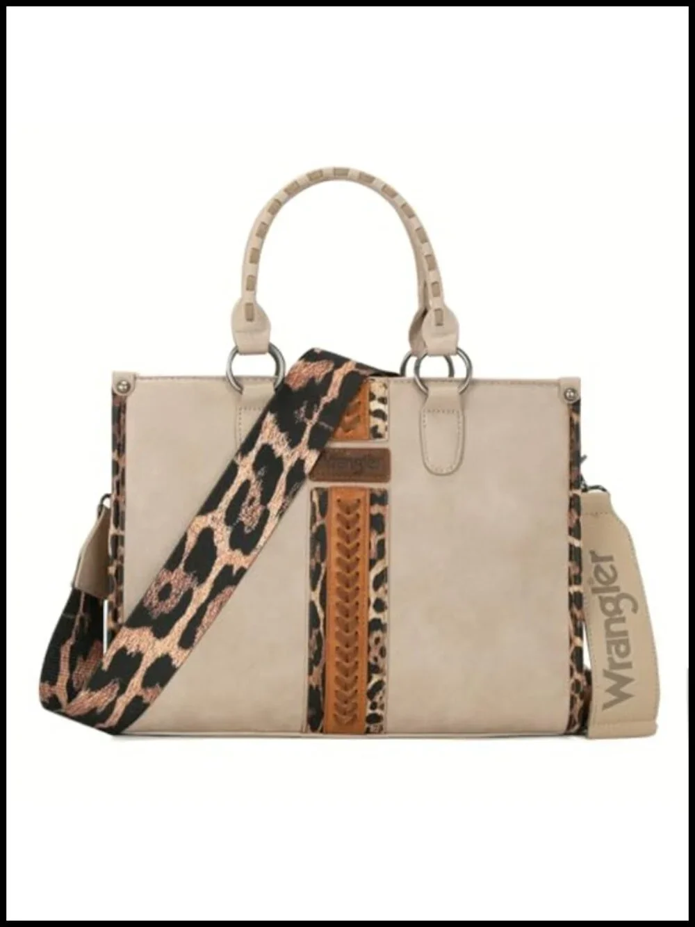 Woven Faux Leather Tote Shoulder Bag with Leopard Print